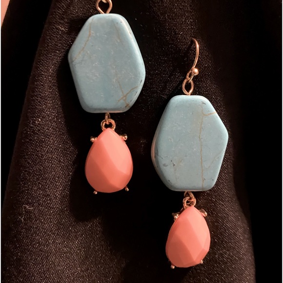 Turquoise & coral drop earrings - Picture 1 of 2